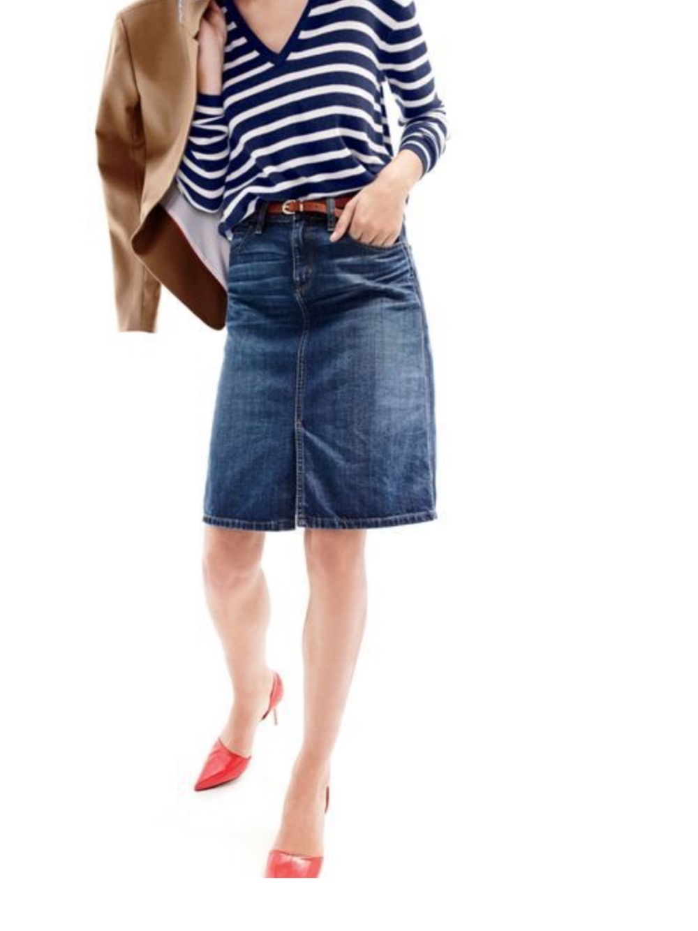 J crew Mid-Length Blue Denim Skirt with Front Seam